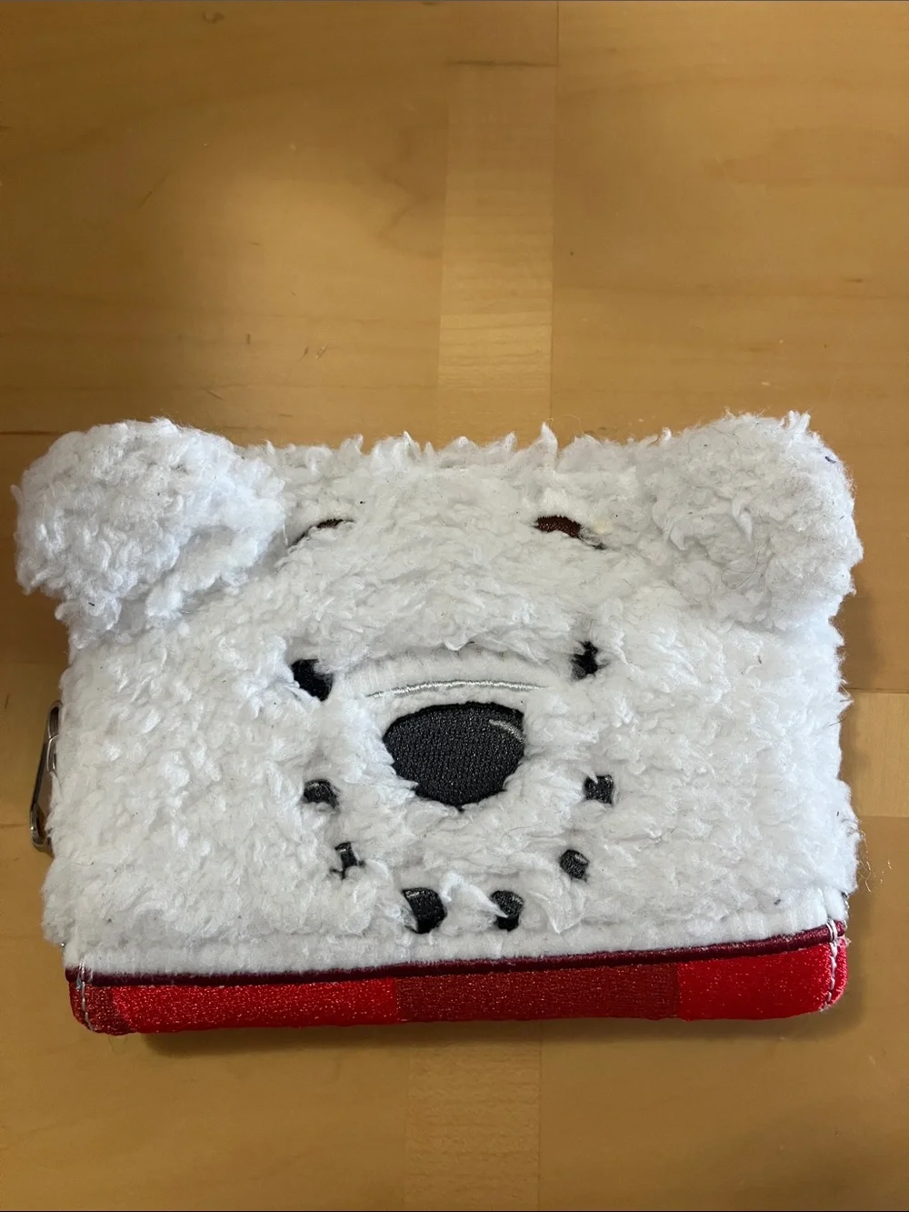 Loungefly White Plush Bear Coin Purse with Red Trim